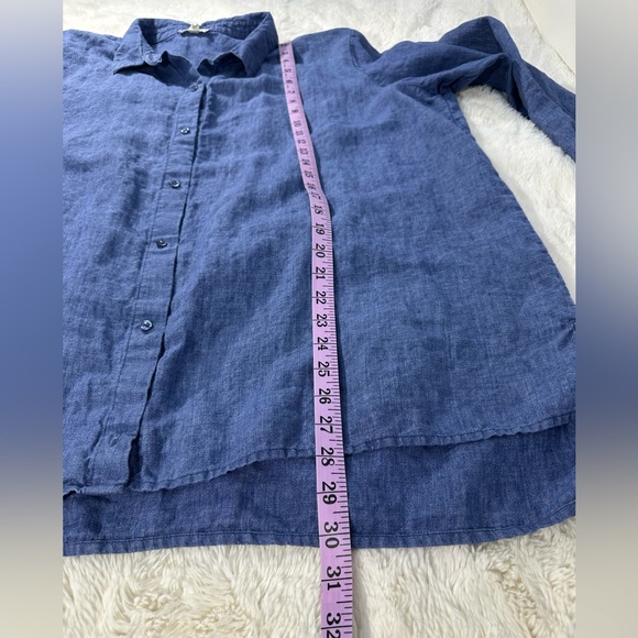 Eileen Fisher Washed Organic Linen Delave Classic Collar Shirt 2X Blueberry - Picture 7 of 7